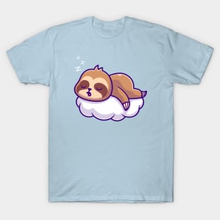 Cute Sloth Sleeping On Cloud Cartoon T-Shirt
